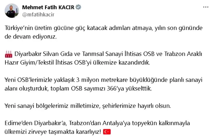 Türkiye'de OSB Sayısı 366'ya Ulaştı!